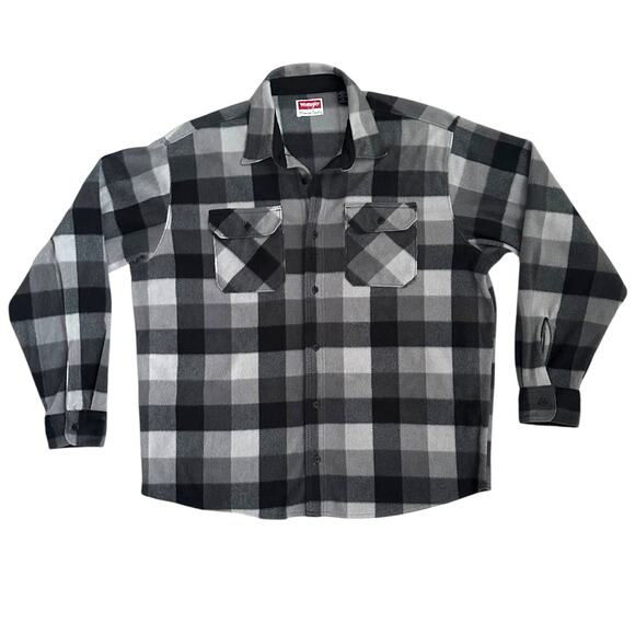 Wrangler Black Gray Buffalo Check Flannel Shirt Men XL Long Sleeve Button-Front - Picture 1 of 7
